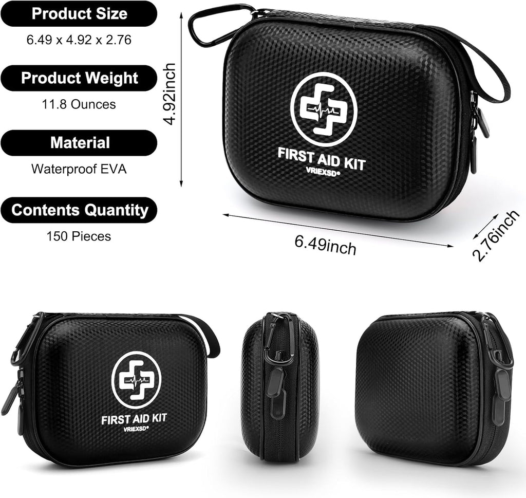 Mini First Aid Kit - 150 Piece Small Waterproof Hard Shell Medical Kit | Compact First Aid Kit with Comprehensive Supplies for Home, Car, Truck, Travel, Camping, Hiking, Sports, Office & Outdoor