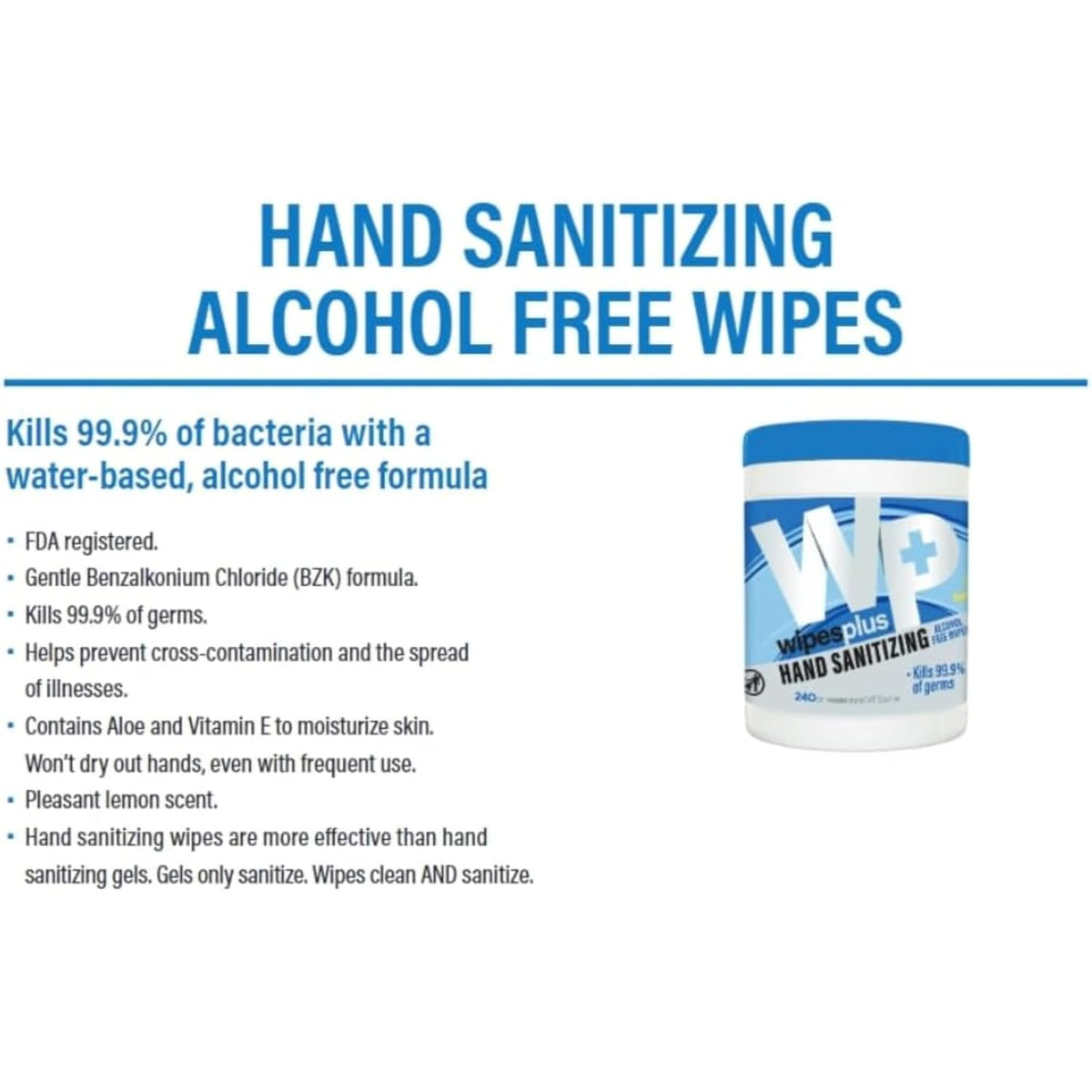 WIPESPLUS Hand Sanitizing Wipes Canister Alcohol Free for Home and Business, 240 Count