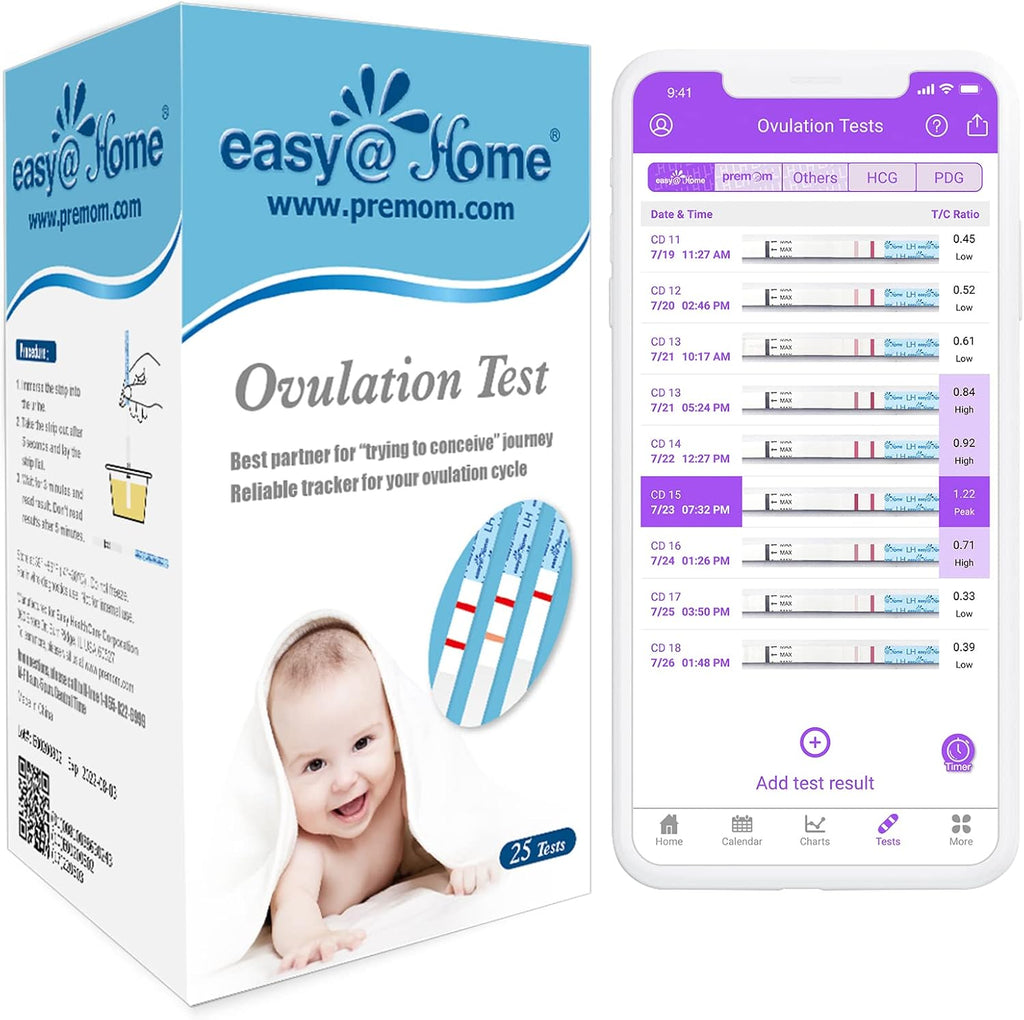 Easy@Home Ovulation Test Strips, 25 Pack Fertility Tests | Ovulation Predictor Kit, Powered by Premom Ovulation Predictor iOS and Android App, 25 LH Strips