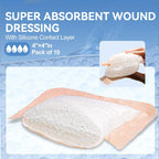Silicone Super Absorbent Wound Dressing-4"× 4" Self-Adhesive Bandages for Wound Care, FSA HSA Eligible, Ultra Soft Wound Pads for Bed Sores Leg Ulcers Burns, 10
