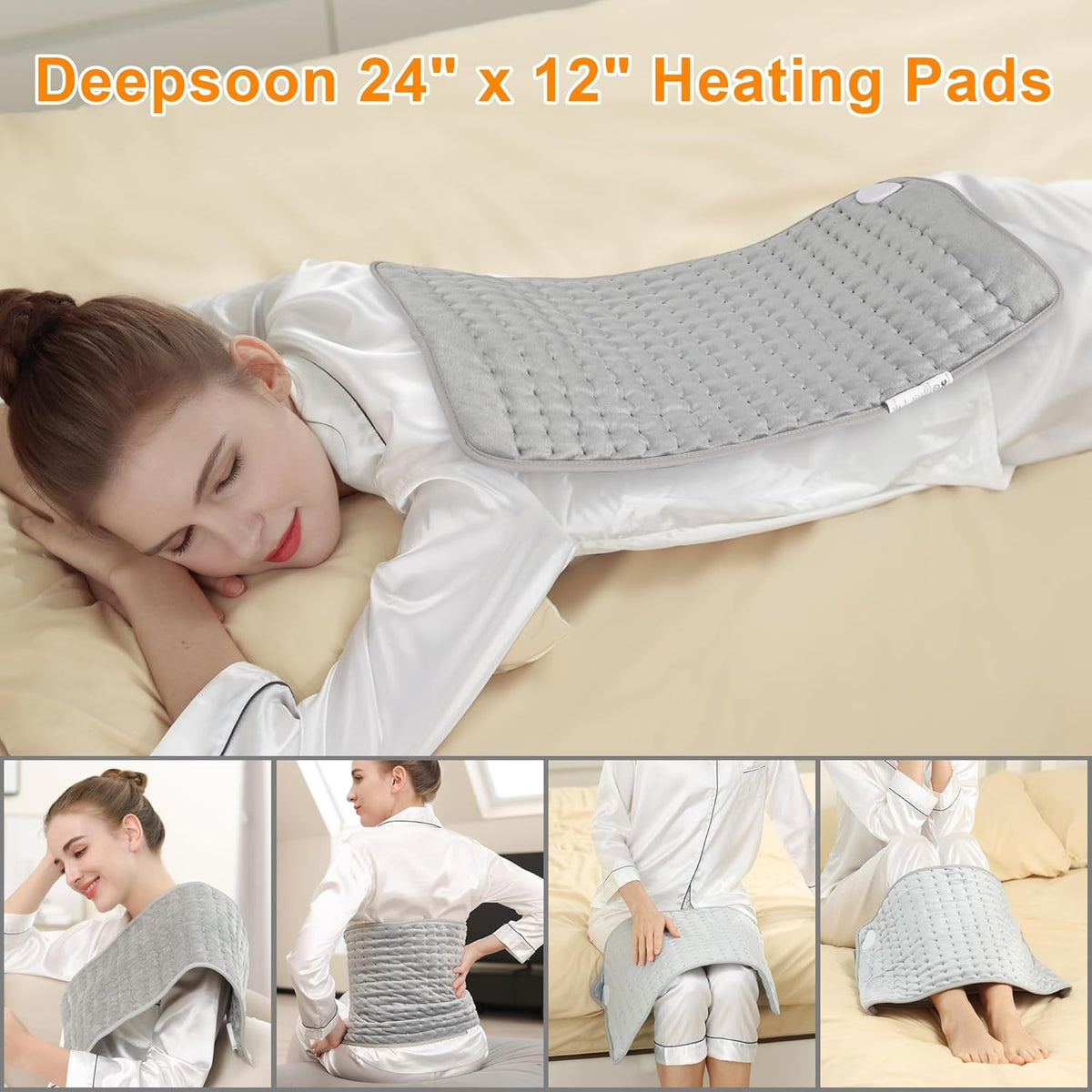 Heating Pad,Heated Blanket,Heating Pad for Back Neck,Grey,24x12 Inch | Electric Heating Pad,Dry/Moist Heat Heating Pads,Heating Pads for Shoulder,Abdomen,Heat Pad for Women Men,Birthday Gift