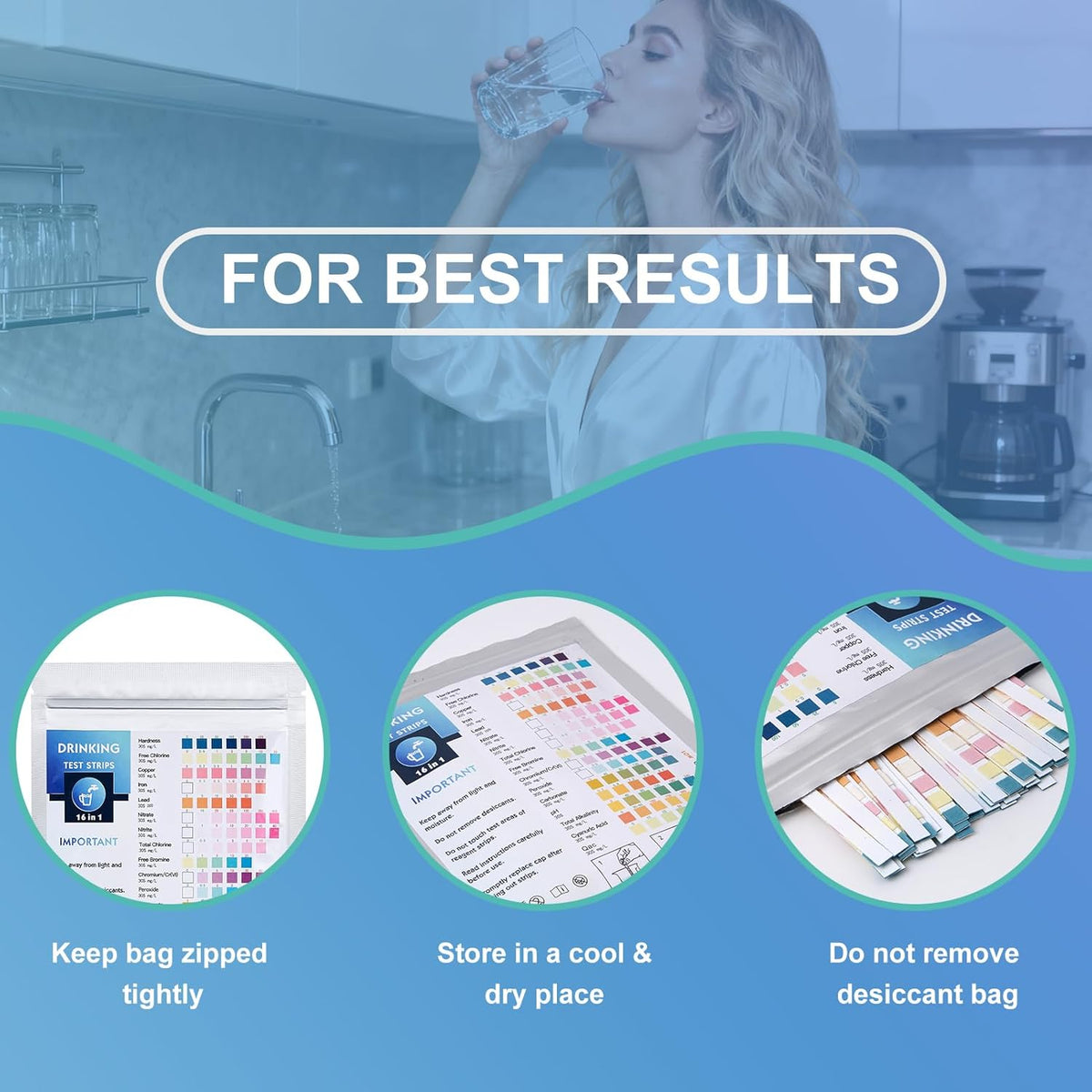 50 Pieces 16 in 1 Drinking Water Test Strips, 50 Tests for Water Quality Drinking Water Tester and 1 Test Tubes Quick Analysis PH Heavy Metals Nitrate Chlorine for Aquarium Tap