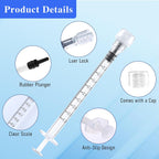 1ml Syringes Without Needle, 20Pack Plastic Syringe With Cap for Liquid, Measuring, Ink Refilling, Oil, Liquids Glue Applicator, Individually Sealed