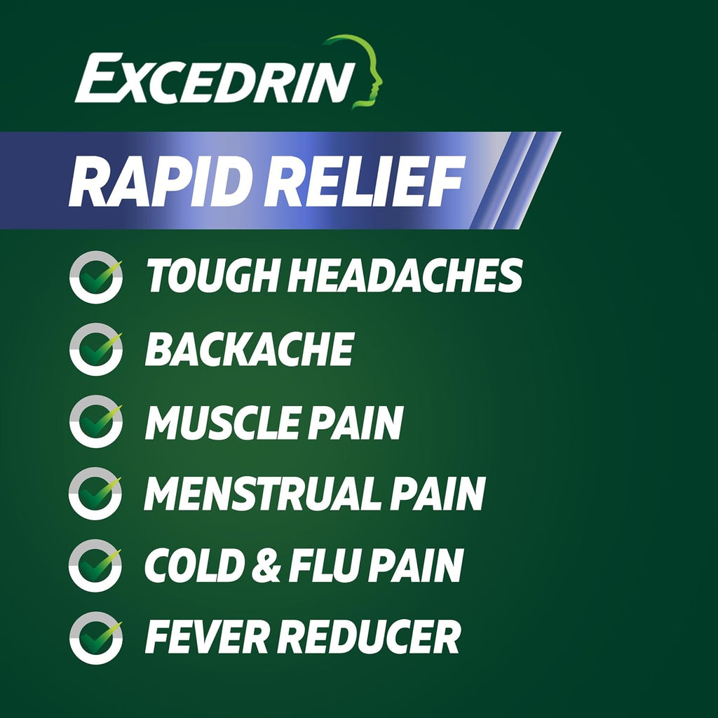 Excedrin Rapid Relief Caplets, 500mg Acetaminophen, 160 Count? | Clinically Proven to Absorb Fast for Pain Relief That Begins in 15 minutes , Caffeine Free, Aspirin Free?