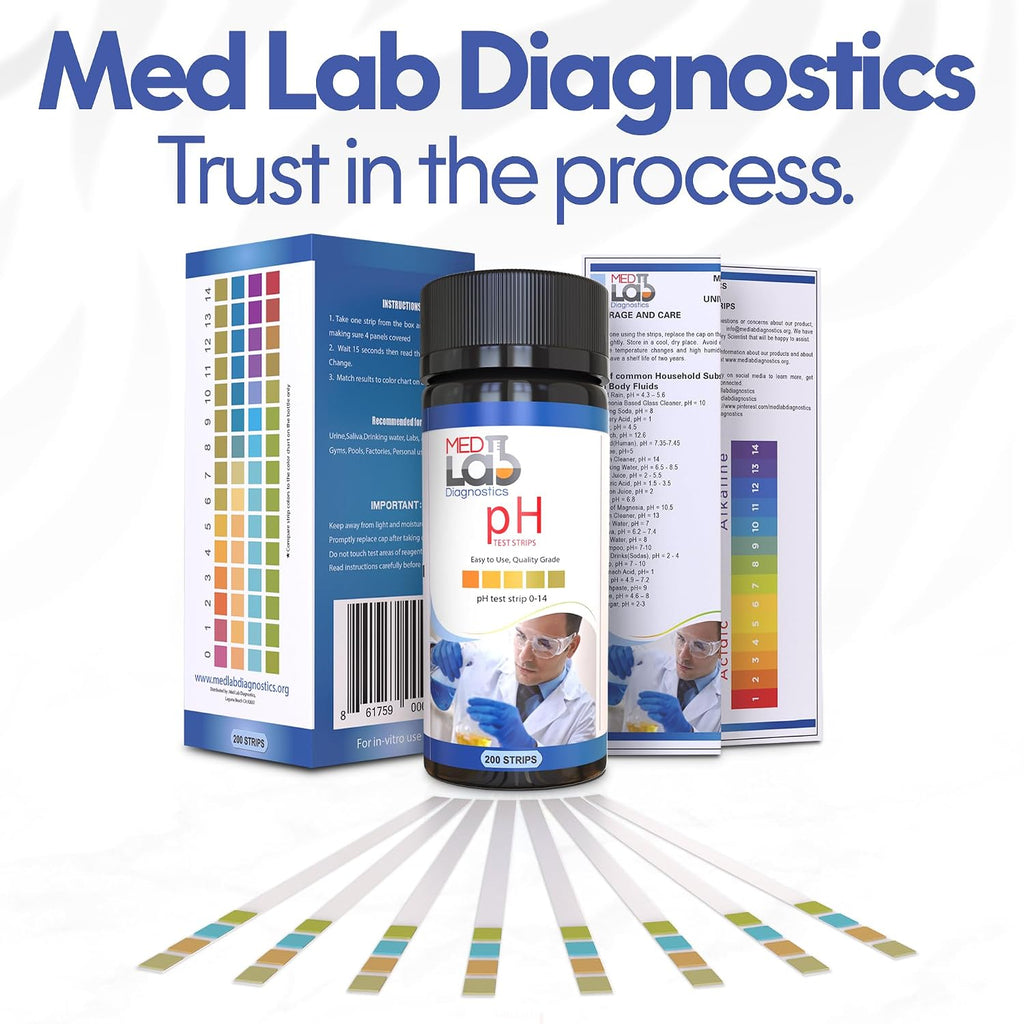 Med Lab 200 Universal pH Test Strips (0-14) for Water, Pool, Spa, Aquarium