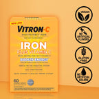 Vitron-C Iron Supplement, Once Daily, High Potency Iron Plus Vitamin C, Support Red Blood Cell Production, Dye Free Tablets, 60 Count, 2 Pack