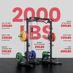 JELENS SR01 Smith Machine, 2000LBS Multi-Function Power Cage with LAT Pulldown System, All-in-One Home Gym Squat Rack with Smith Bar and Training Attachments for Full Body Workouts