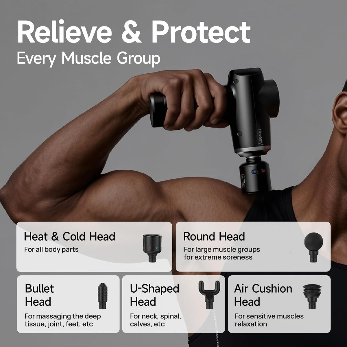 HEYCHY Massage Gun Deep Tissue with Heat and Cold, HSA Eligible12mm Amplitude Muscle Massager for Athletes, Men Women Back Neck Shoulder Recovery, Quite for Home Gym, FSA
