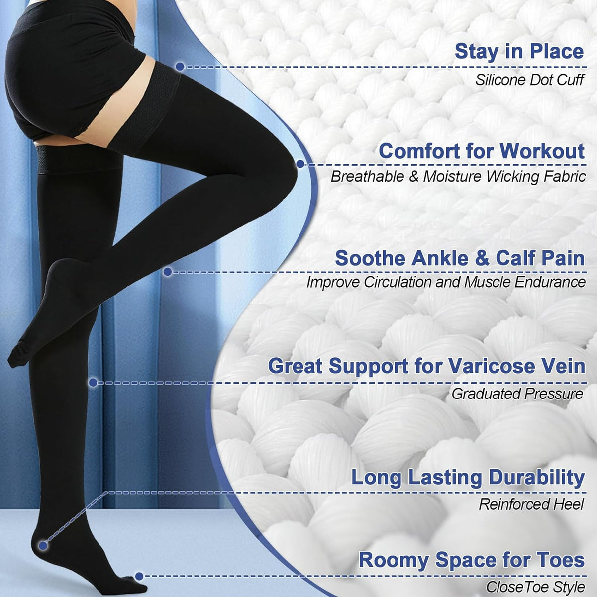 Beister Compression Stockings 20-30 mmHg for Women & Men,Medical Thigh High Closed Toe socks for Varicose Veins, Edema, Flight（Large (1 Pair), Black）
