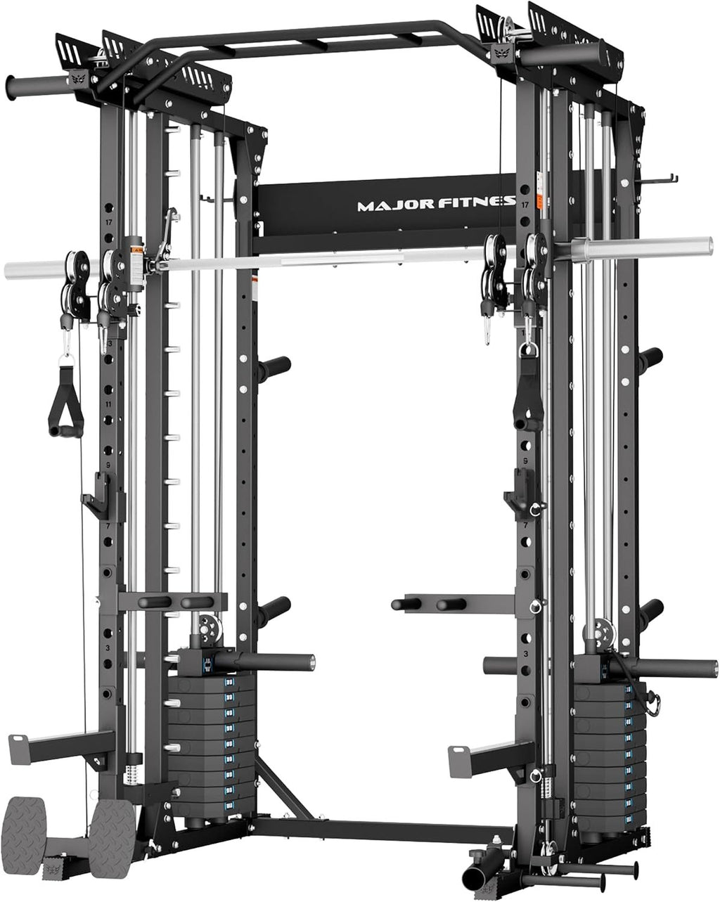 Major Fitness Drone MAX V Smith Machine with Weight Stacks, All-in-One Home Gym Squat Rack--2500LB Capacity, Dual LAT Pull-Down Systems & Cable Crossover Machine, Heavy-Duty Full-Body Workout Machine