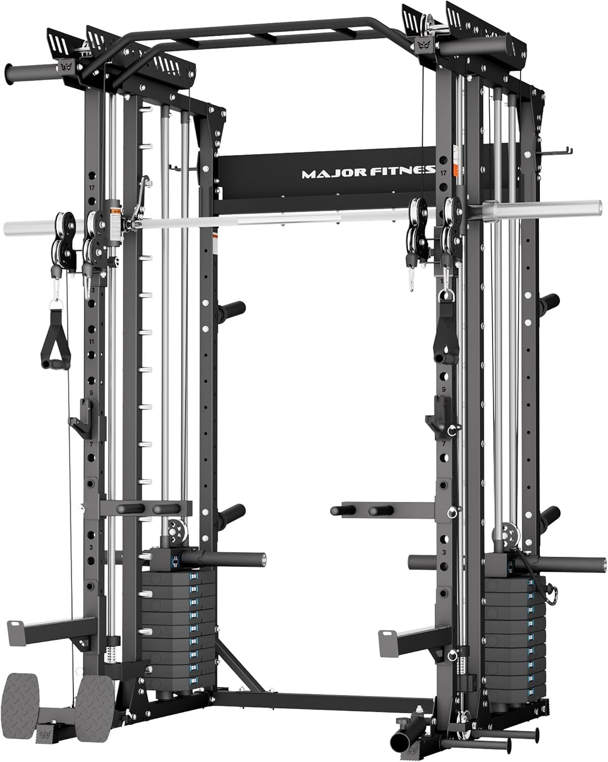 Major Fitness Drone MAX V Smith Machine with Weight Stacks, All-in-One Home Gym Squat Rack--2500LB Capacity, Dual LAT Pull-Down Systems & Cable Crossover Machine, Heavy-Duty Full-Body Workout Machine
