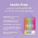 Pinkie Organic Cotton Period Pads for Tweens & Teens - Heavy Flow, 18 Count Combo Pack