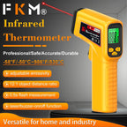 FKM Infrared Thermometer Gun Non-Contact Laser Temperature Gun -58°F~986°F | (-50°C~530°C) Adjustable Emissivity,Digital Thermometer Gun for Cooking,Oven,Griddle,Automotive,HVAC,Industrial,Not for Human
