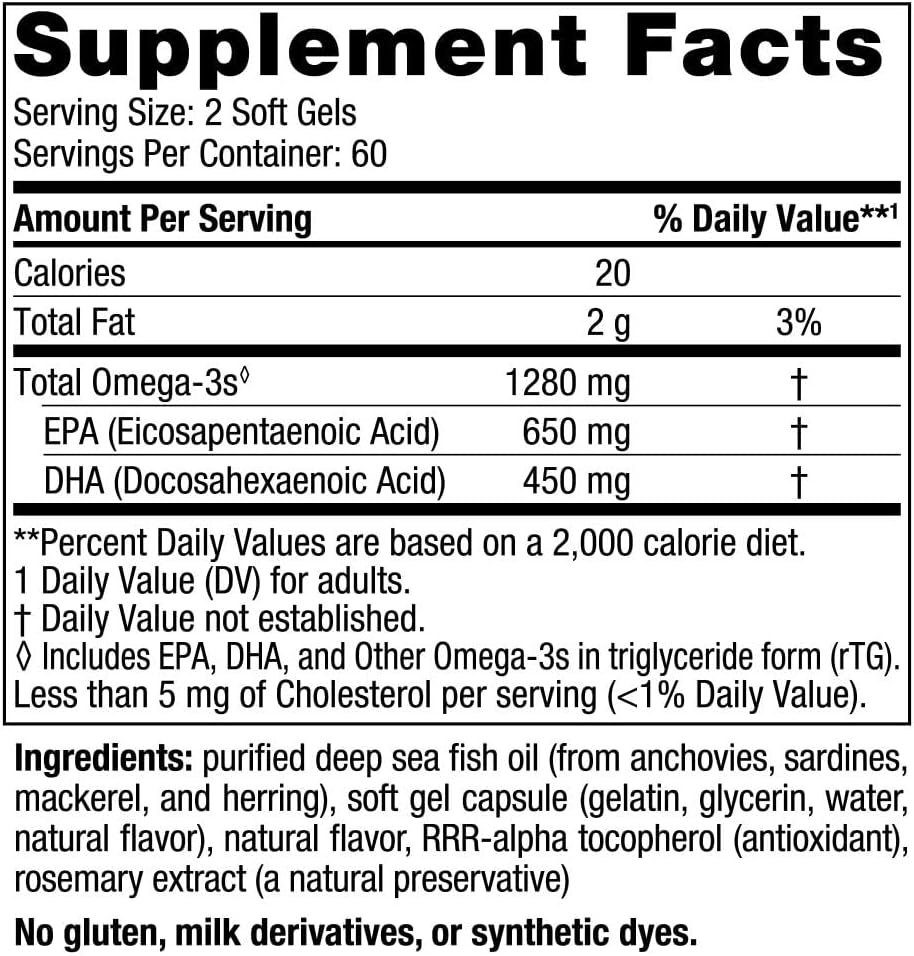 Nordic Naturals Ultimate Omega, 1280mg Omega-3 Fish Oil, Lemon - 120 Count | High-potency Omega-3 Fish Oil with EPA & DHA supports brain & heart health. Non-GMO, burpless formula. 60 servings.