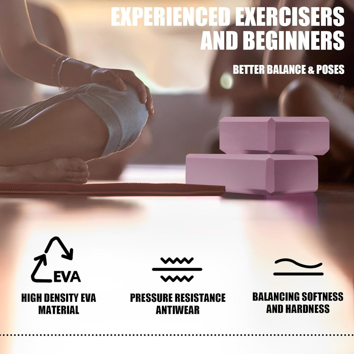 Septo 2 Pcs Yoga Blocks, 9x6x3 Inch Foam Blocks for Pilates | High density EVA foam Yoga Props lightweight non-slip surface for meditation stretching balance training