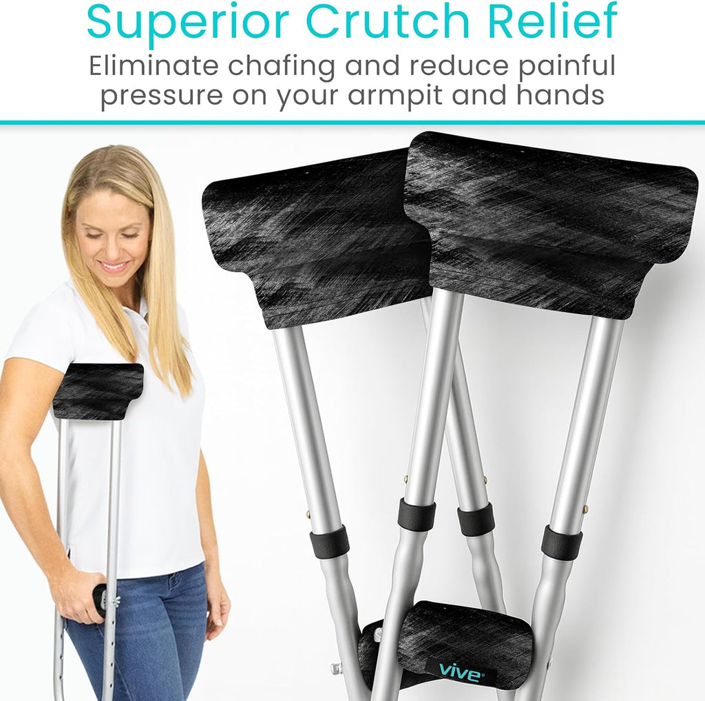Vive Premium Crutch Pads & Hand Grips - Comfortable, Breathable | Machine Washable Padding - Moisture Wicking & Odor Reducing Pillow Accessory Covers for Adult & Youth Walking Crutches