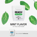 REACH Waxed Dental Floss, 2X More Value, Plaque Remover for Teeth, Shred Resistant, Floss Slides Smoothly, Easy to Use, Waxed, for Adults & Kids, Oral Care, PFAS Free, 3 Pack, 115 yd, Mint