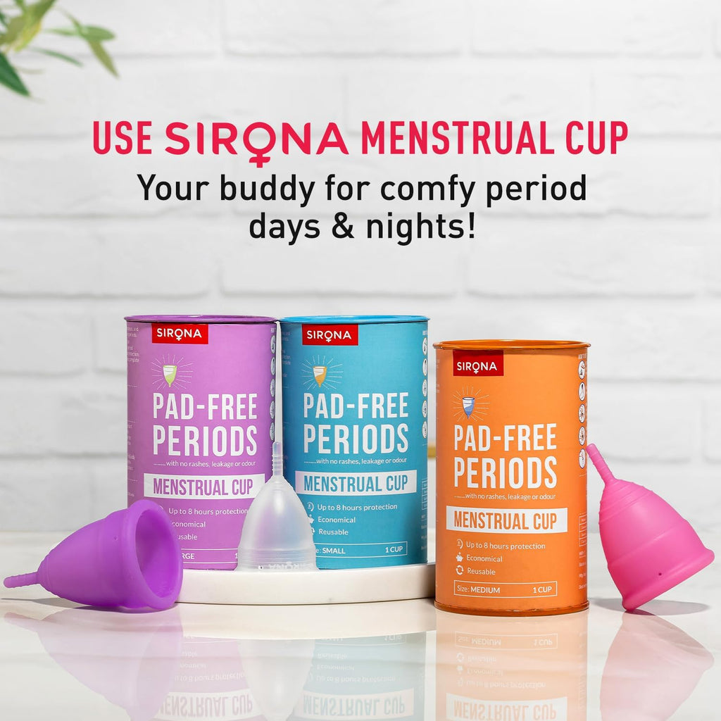 Sirona Reusable Menstrual Cup for Girls & Women | Large Size with Pouch (Pack of 1) | Ultra Soft, Odour & Rash Free | 100% Medical Grade Silicone | Protection for Up to 8-10 Hours | US FDA Registered