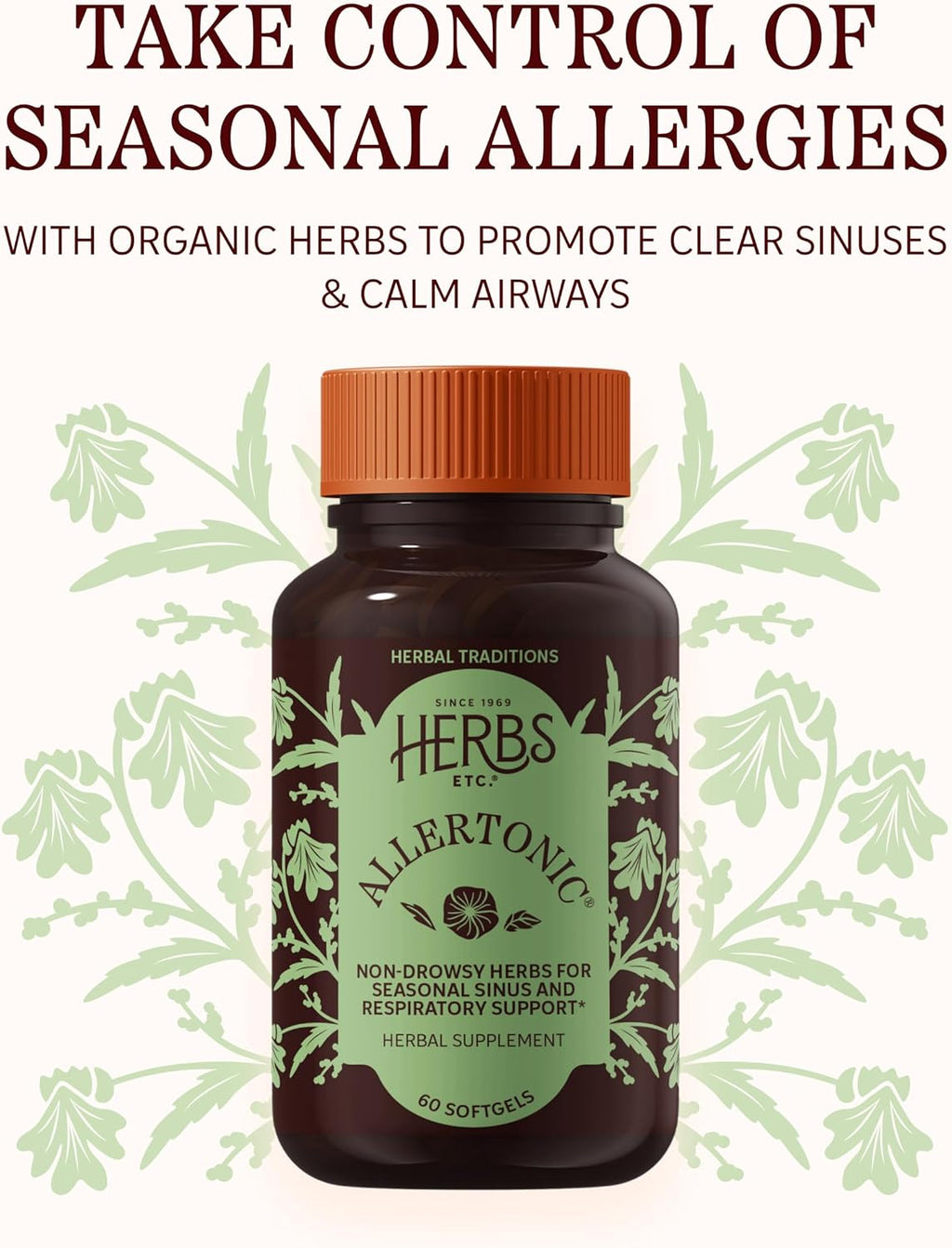 Herbs Etc. Allertonic Softgels, Herbal Allergy Supplement, 60 Count | Herbal Allergy Supplement with Organic Fresh Stinging Nettle, Eyebright, and Mullein for Respiratory Support, Non-Drowsy