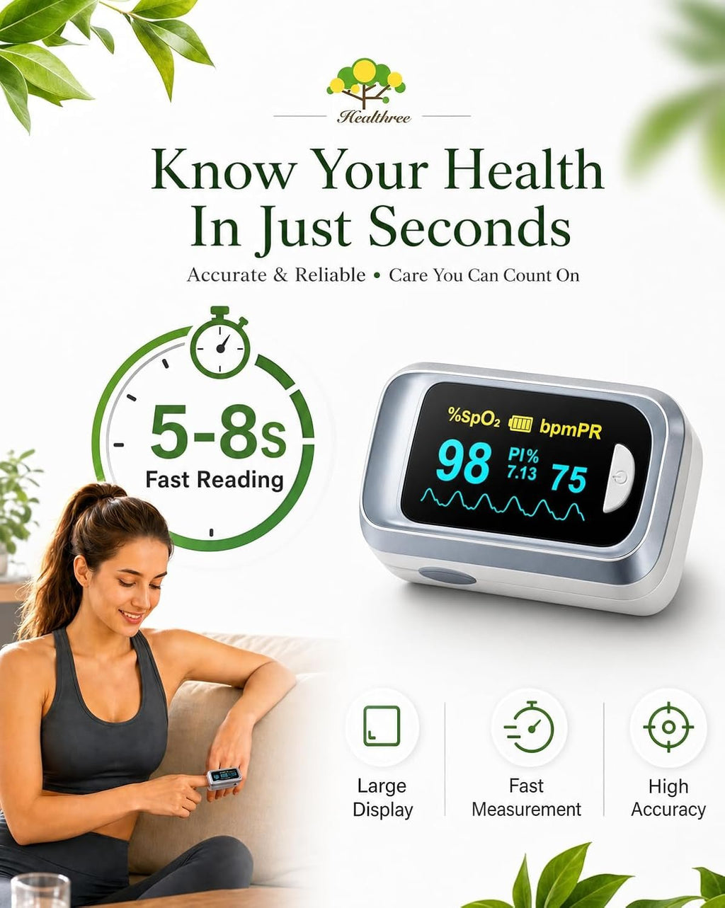 Fingertip Pulse Oximeter Blood Oxygen Saturation Monitor Pulse Ox, Heart Rate and Fast Spo2 Reading Oxygen Meter with OLED Screen Included Lanyard and 2 X AAA Batteries