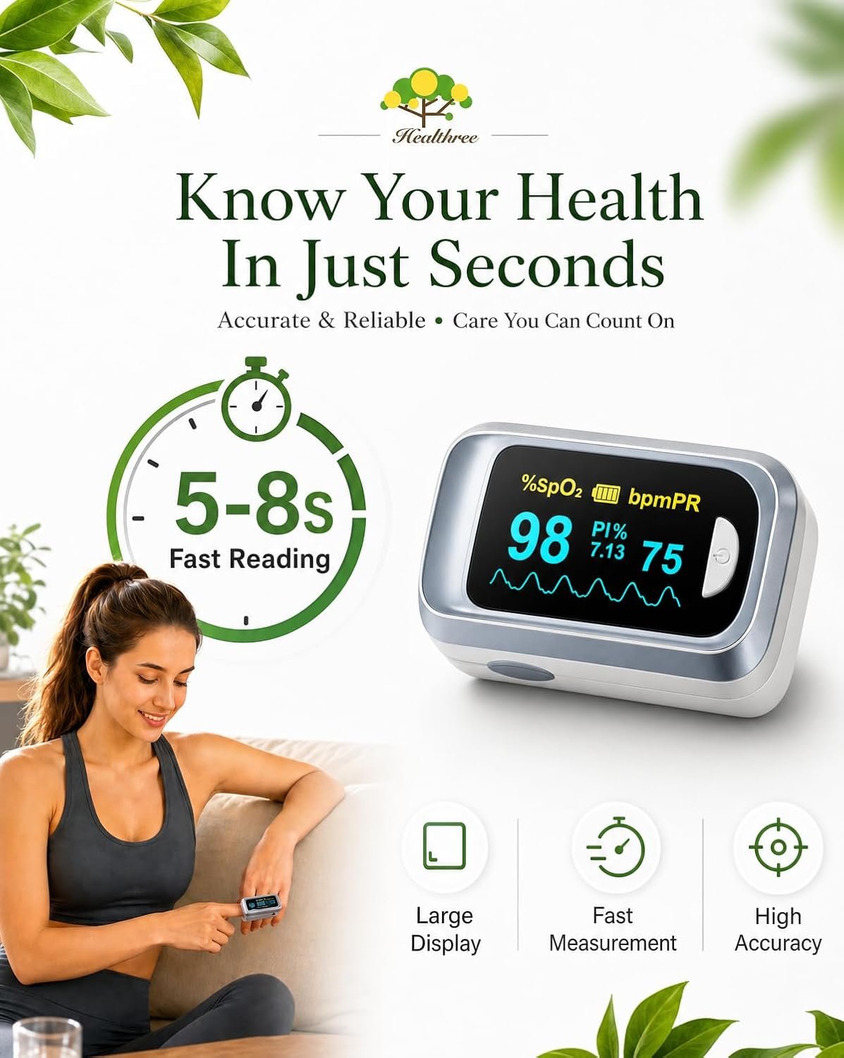 Fingertip Pulse Oximeter Blood Oxygen Saturation Monitor Pulse Ox, Heart Rate and Fast Spo2 Reading Oxygen Meter with OLED Screen Included Lanyard and 2 X AAA Batteries