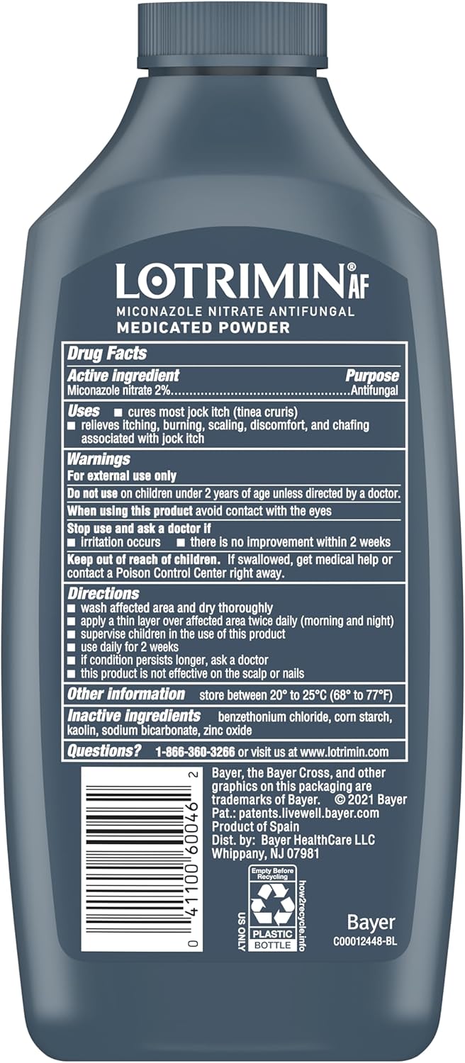Lotrimin Antifungal Jock Itch Medicated Powder with Miconazole Nitrate, Jock Itch Treatment for Men, Women, and Kids Over The Age of 2, 6.25 oz Bottle