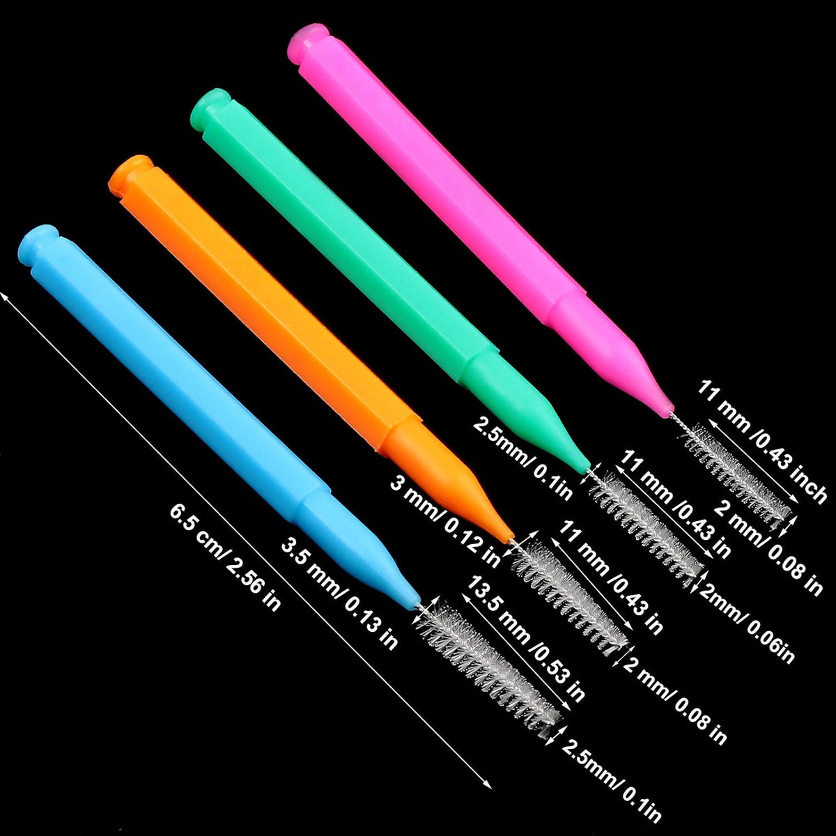 Patelai 100 Pcs Braces Dental Brushes,Bright Colors,Multiple Sizes | Interdental Toothpick Bristle Dental Picks for Cleaner Tooth Flossing Head Oral Hygiene Flosser Toothpick Cleaners Tooth Tool