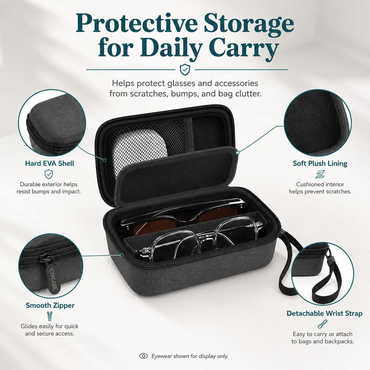 GWCASE Portable 2 in 1 Contact Lens Case and Glasses Case for 2 Pairs