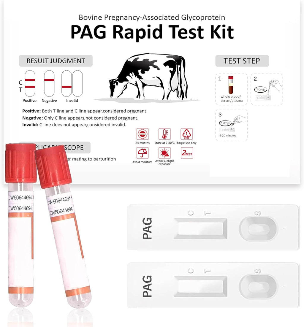 Bovine Pregnancy Test Kit - Includes 2 Tests, Rapid Results in 5-20 Minutes for Dairy & Beef Cows, Whole Blood, Serum & Plasma-Based Tests