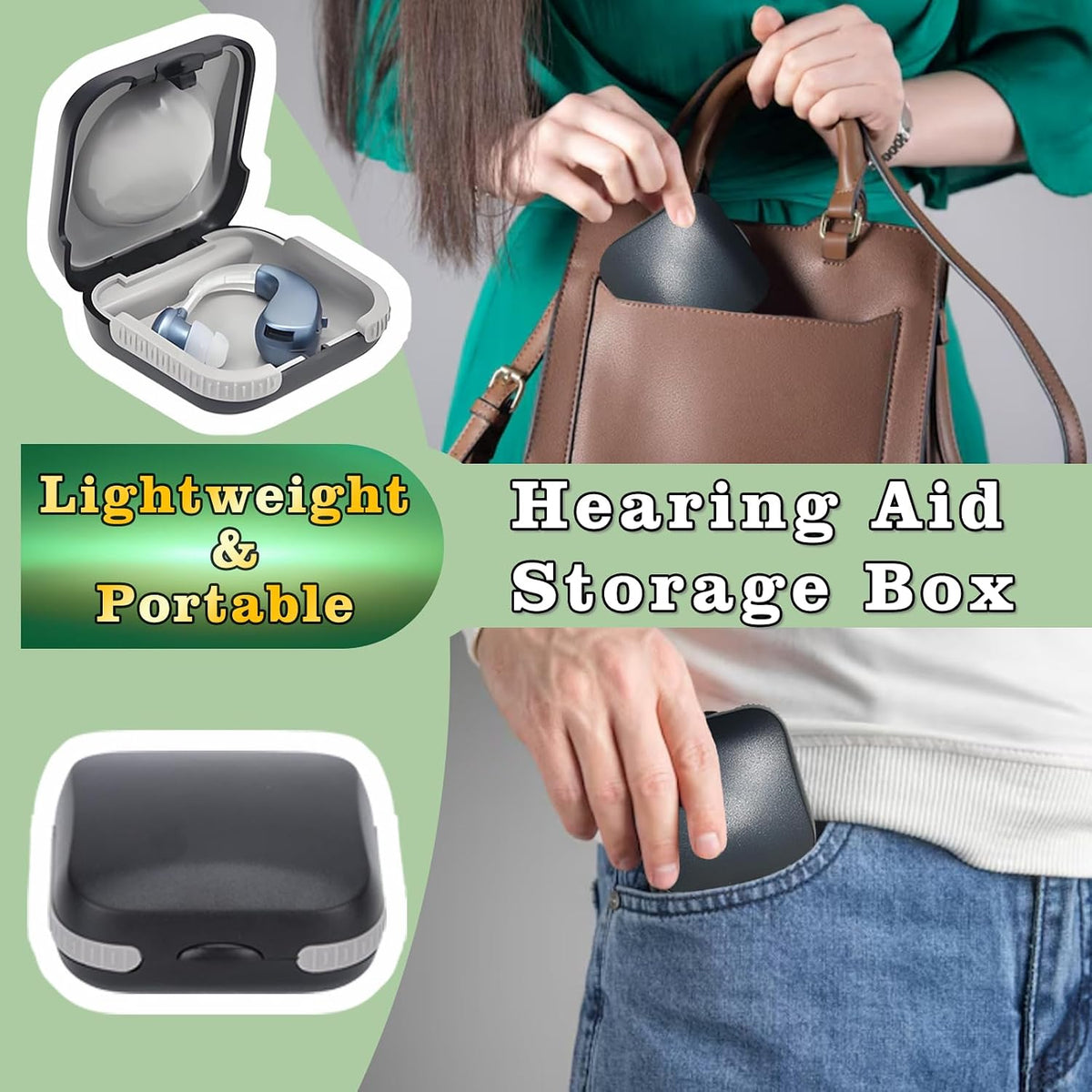 Hearing Aid Travel Case, Hearing Aids Case Hard Pocket Size Small Splashproof 2.16"*2.04"*0.39" Cushioned Interior for 2 Hearing Aids, ITE, RIC, CIC Storage Box (Black)