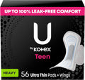U by Kotex Balance Teen Ultra Thin Pads with Wings, Heavy Absorbency, 56 Count (4 Packs of 14) (Packaging May Vary)