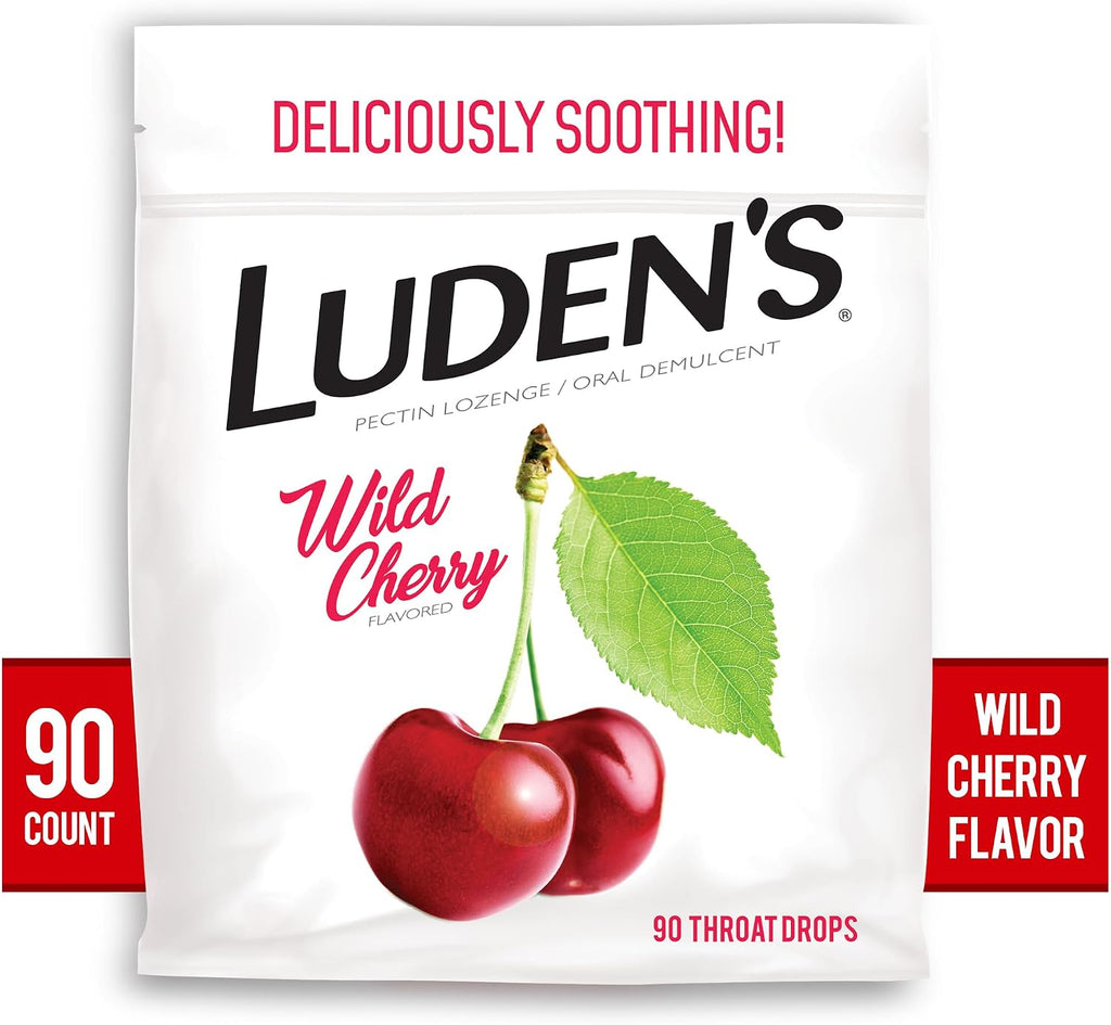 Luden's Sore Throat Relief Drops, Wild Cherry, 90 Count | Sore Throat Lozenges, for Minor Everyday Irritation & Dry Mouth, Soothes Throats, With Pectin