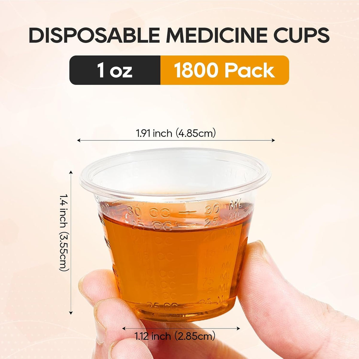 Turbo Bee 1oz Disposable Medicine Cups (30 ml), 1800 Pack, Small Clear Cups