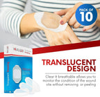 Transparent Film Dressing 4" x 4.75" (10 Pack) - Waterproof Adhesive Wound Bandages for Post-Surgical Shower, IV Shield, Tattoo Aftercare, Clear Breathable Dressing Patches by HEALQU