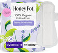 Honey Pot Calming Overnight Sanitary Pads for Women - 100% Organic Cotton Top Sheet - Feminine Care - Non Cooling - Calming Herbs of Lavender, Ashwagandha, & Lemon Balm - 12ct