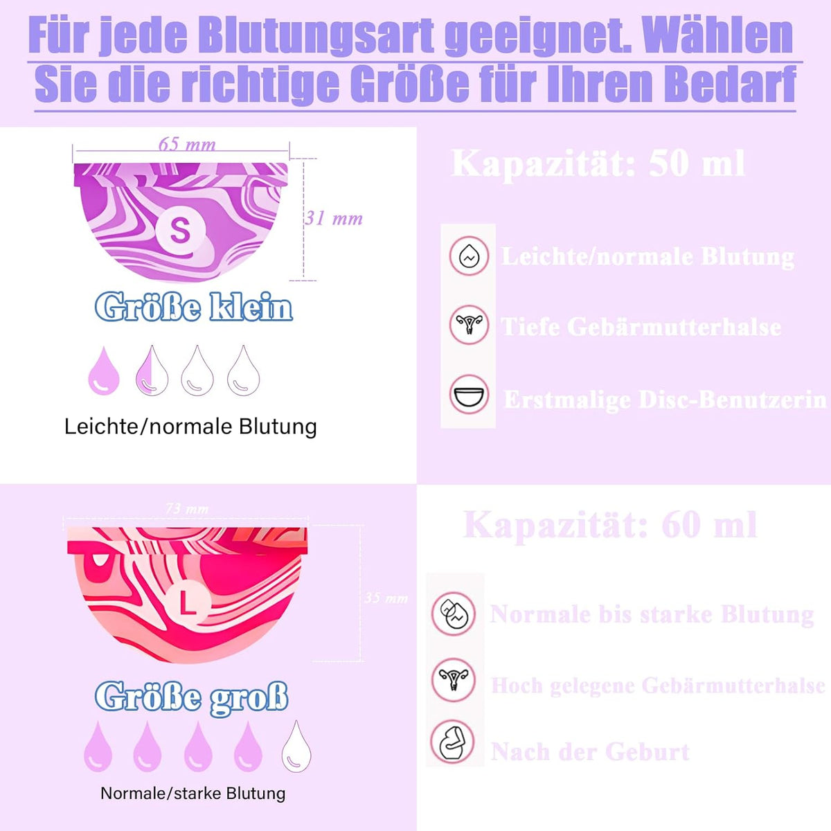 2 Pieces Menstrual Disc Sizes S L, Reusable Periodic Cup Disc, Soft Leak, Silicone Proof Menstrual Disc, Alternative to Tampons