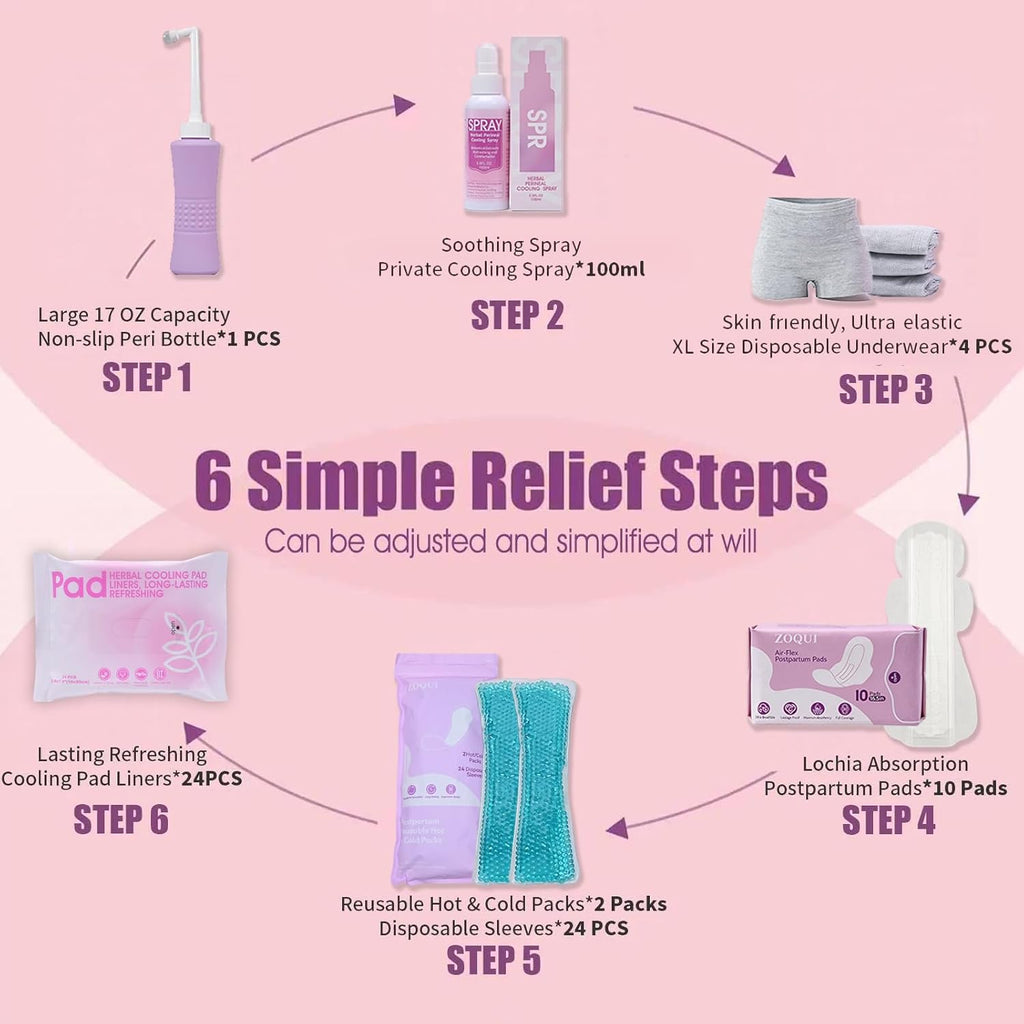 20 Pcs Mom Postpartum Essentials Recovery Kit, Hospital Bag Must Haves for New Mom, Postpartum Pads, Peri Bottle, Cooling Spray, Perineal Soothing Liners, Disposable Underwear, Hot&Cold Packs (Set)