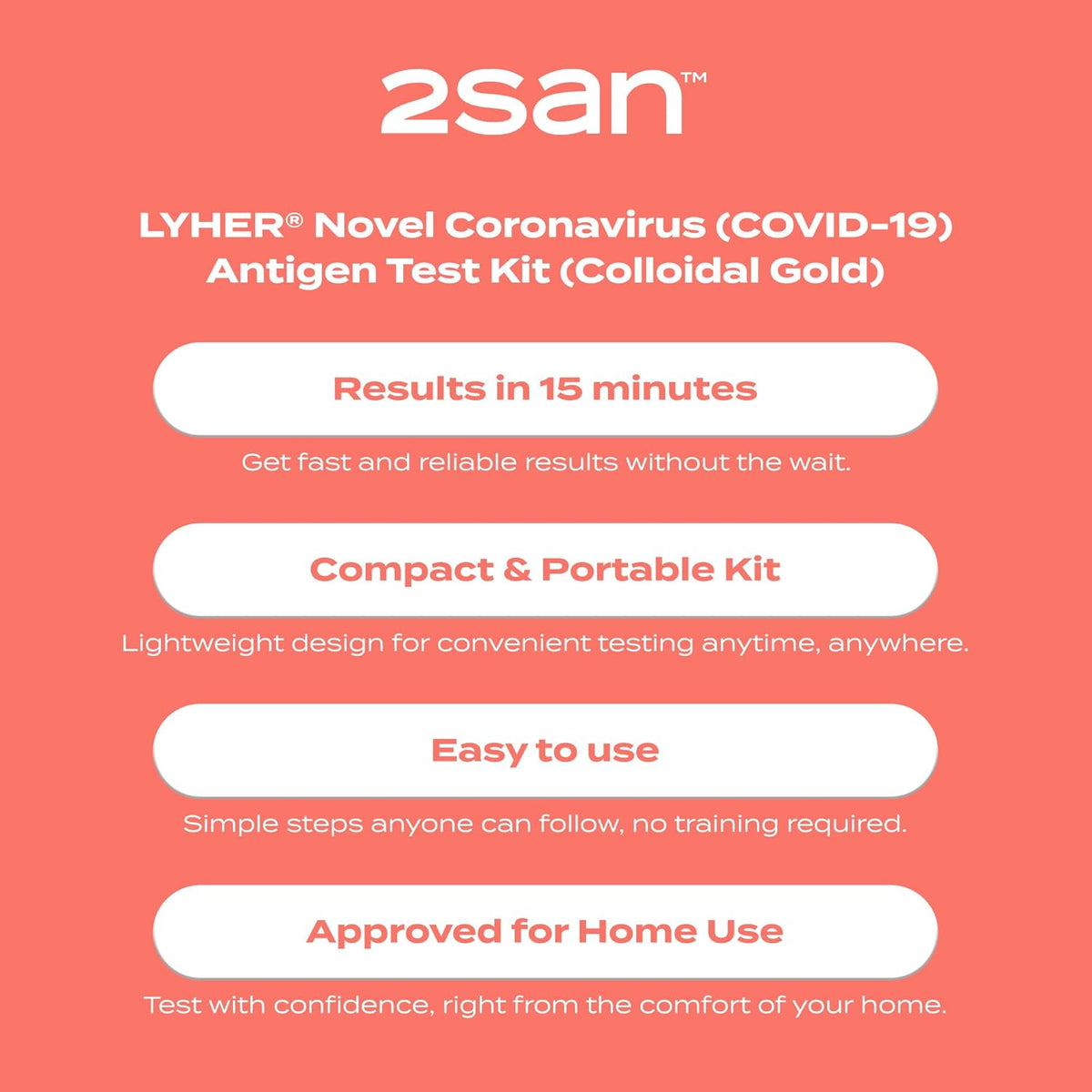 2San COVID-19 Antigen Rapid Test Kit, 15-Minute At-Home Nasal Swab Self-Test, Fast and Reliable COVID-19 Detection, 5 Pack
