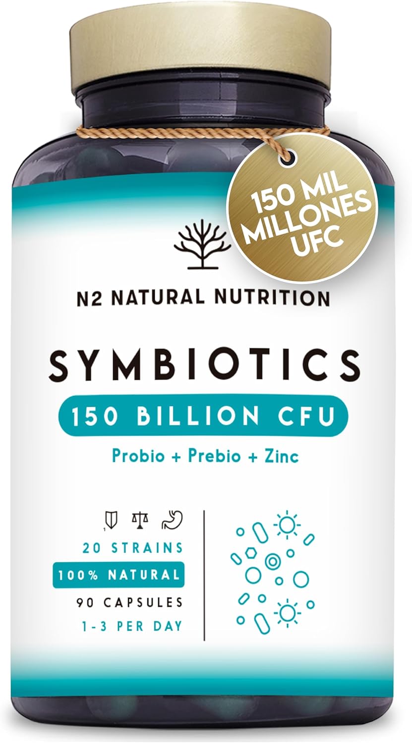 Probiotics 150 Billion CFU and 20 Strains. Maximum Concentration of Intestinal Probiotics and Prebiotics and Zinc. Shock Therapy 76 Days. Irritable Colon and Gases. Vegan. CE. N2 Natural Nutrition