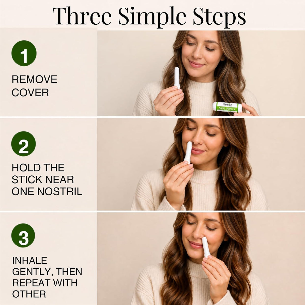 HERBION Naturals Nasal Inhaler, Natural Relief for Nasal Congestion & Sinus Pressure, Non-Medicated Sticks with Essential Oils, Menthol, Eucalyptus, Clove, Soothing Vapor, Easy Breathing, Pack of 2