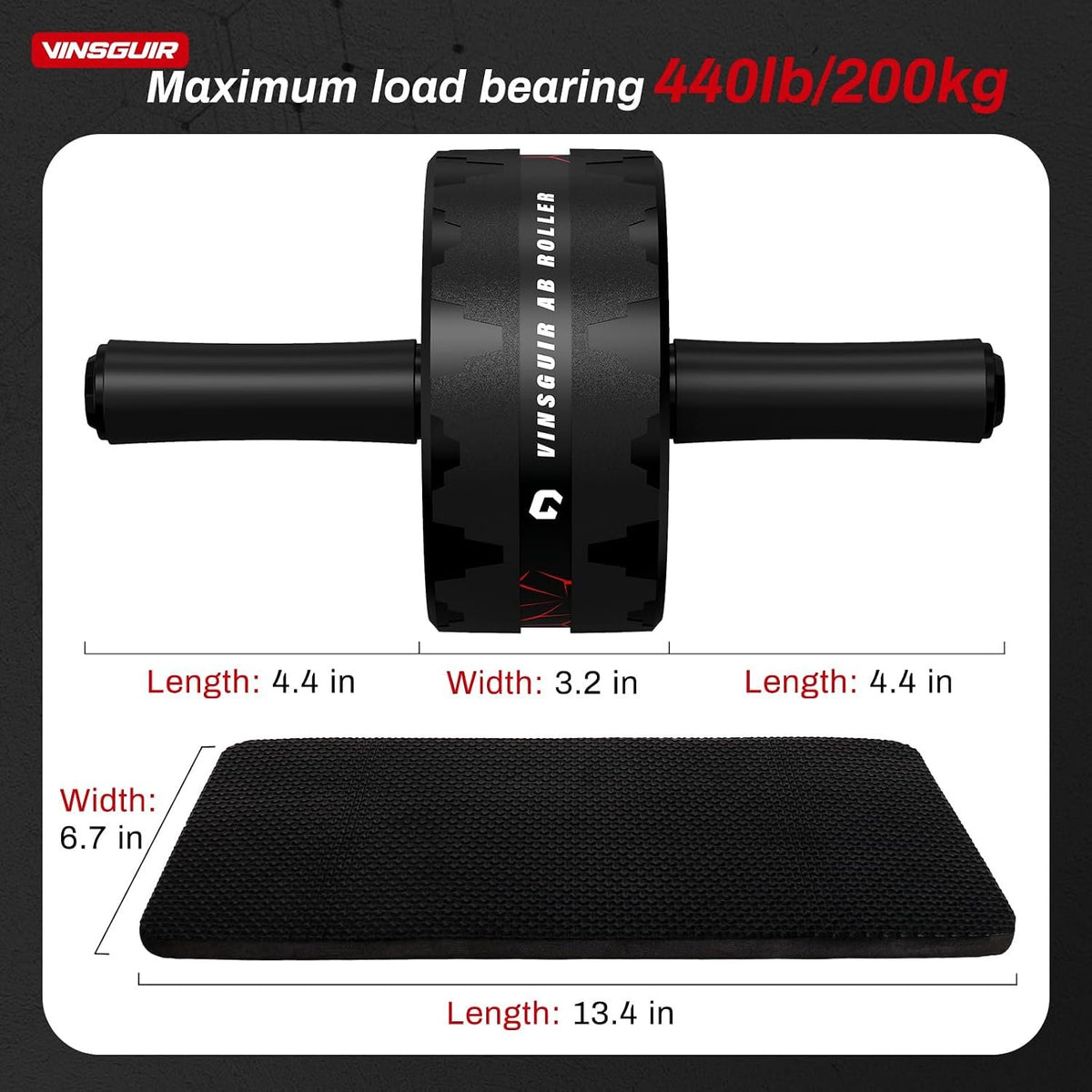 VINSGUIR Ab Roller Wheel, Abs & Core Workout Equipment for Home Gym with Knee Pad Accessories, Abdominal Wheel for Full-body Strength Training