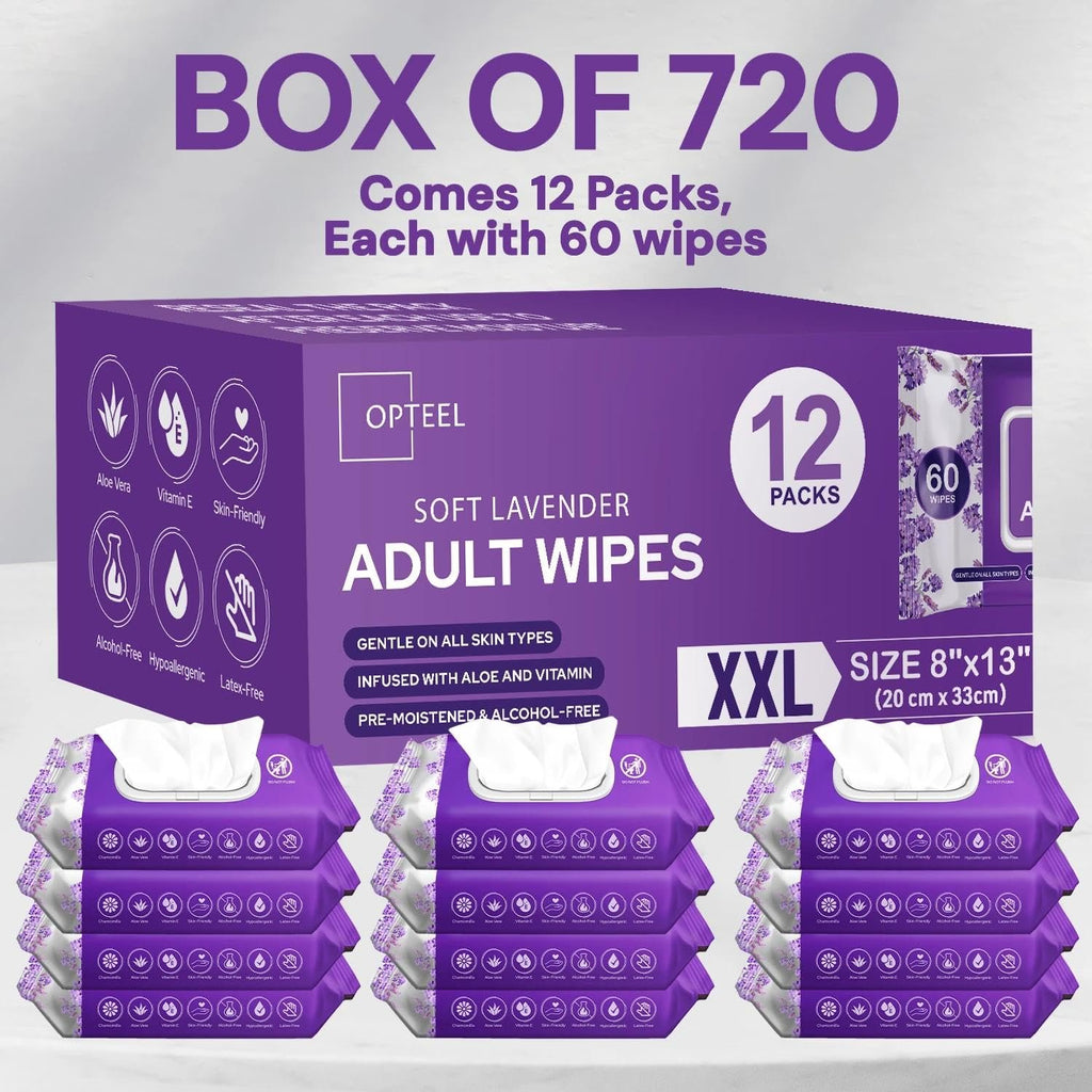 OPTEEL Wipes for Adults – Extra Large 8x13, Scented, Pre-Moistened, 720ct