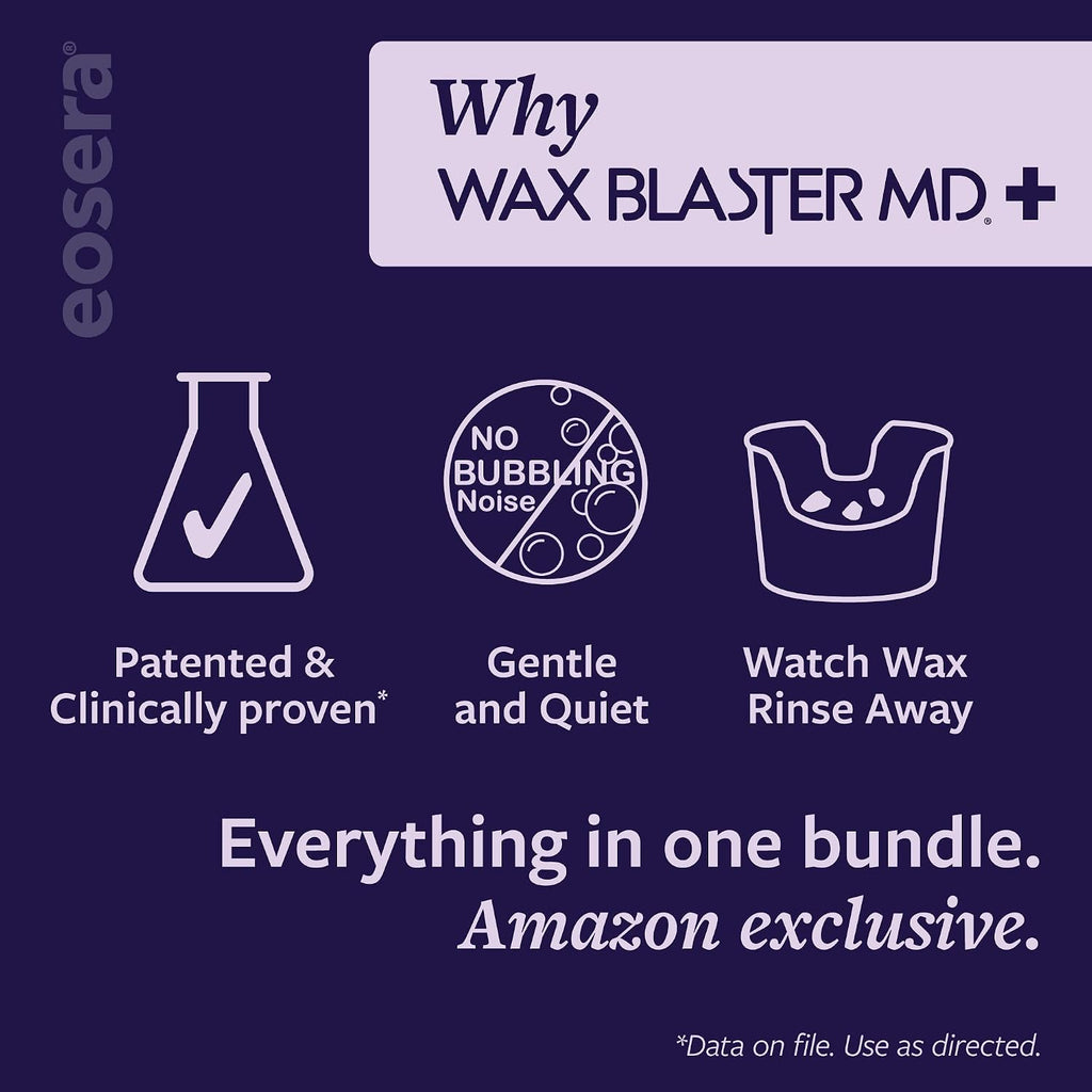 eosera Wax Blaster MD+ Ear Wax Cleaning System | Includes 5 Single-Use Vials and 3 Premixed Packets - Complete Earwax Irrigation Kit for Stubborn and Routine Ear Cleaning