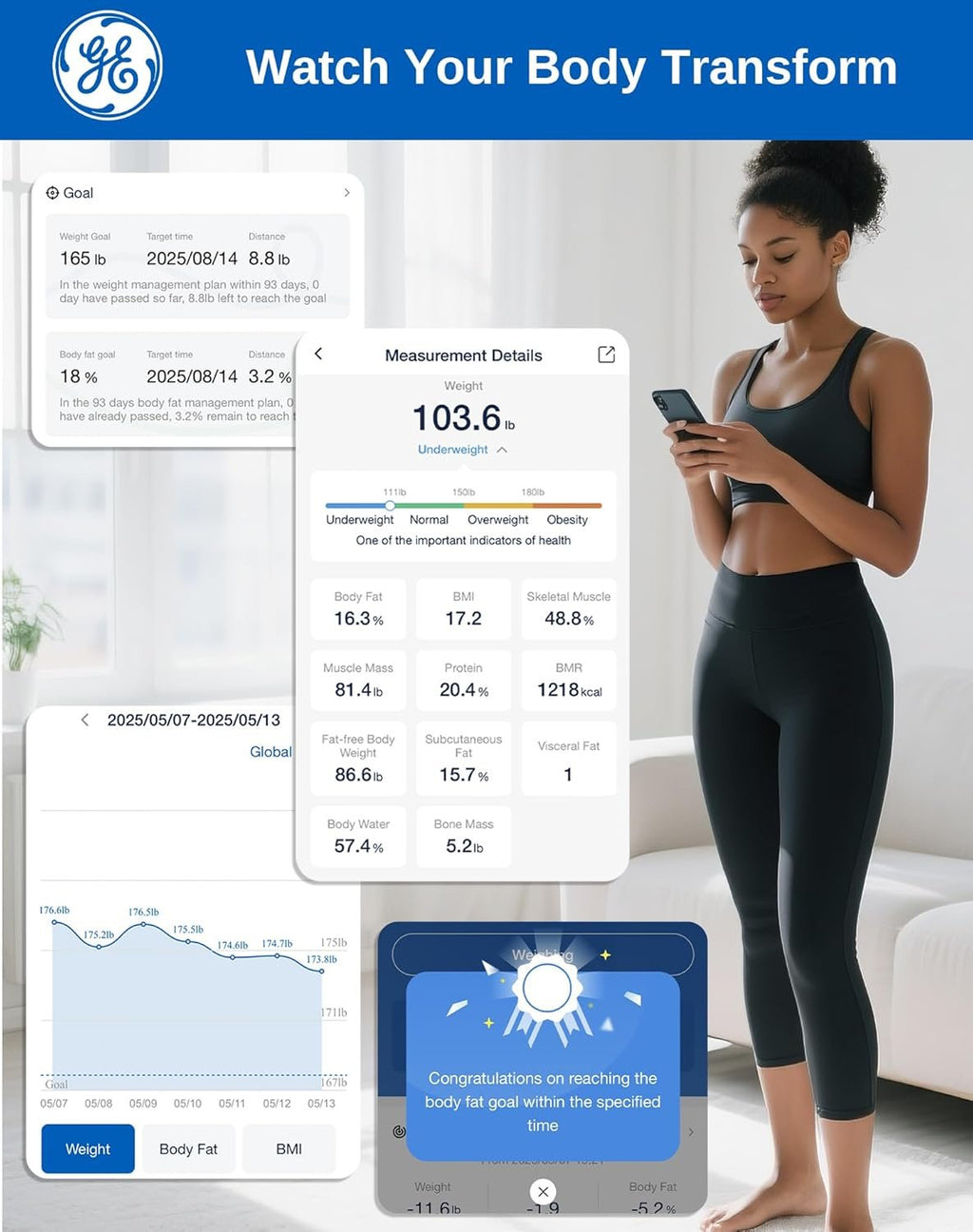 GE Smart Scale for Body Weight BMI Body Fat, Digital Bluetooth Scale 400lb