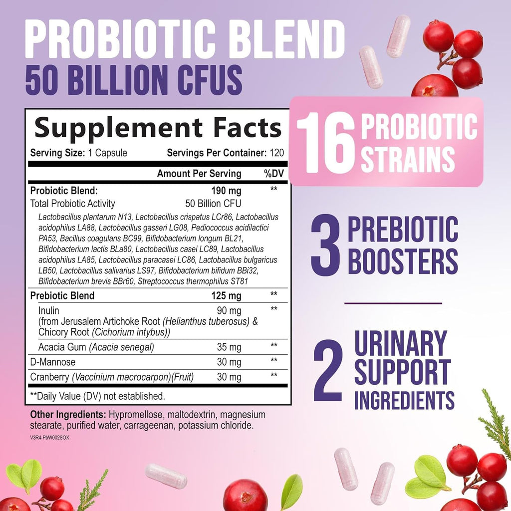 Women’s Probiotics 50 Billion CFU Guaranteed, Vegan Probiotic Strains, Supports Womens Digestive, Immune, Vaginal, & Urinary Health, Delayed Release, No Soy Gluten Nature's Probiotic - 120 Capsules