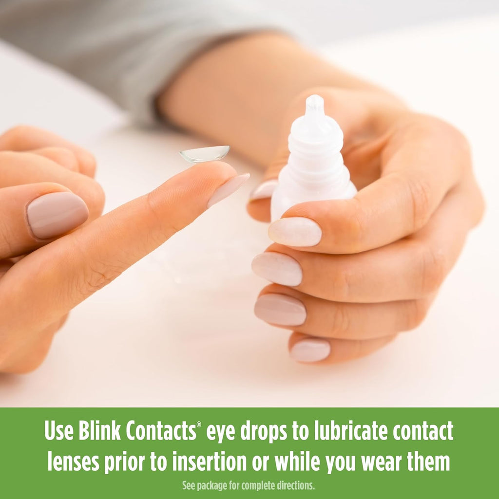 Blink Contacts Lubricating Eye Drops with Hyaluronate, Moisturizing & Soothing for Soft & RGP Contact Lenses, Refreshes Lenses, Hydrating & Comforting Daily Eye Care, 0.34 Fl Oz