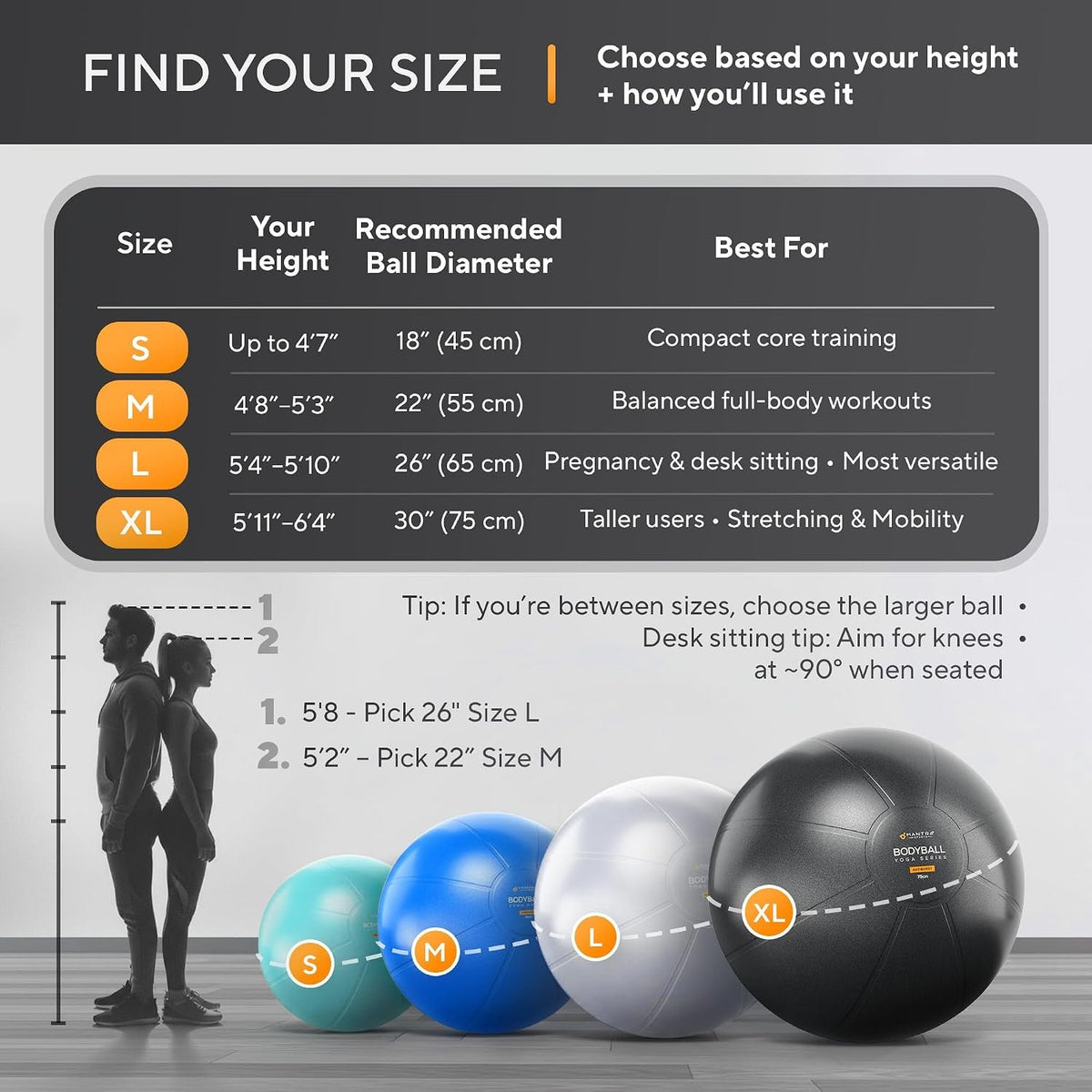 Yoga Ball, 1,000 lb Anti-Burst, Extra Thick, Non-Slip