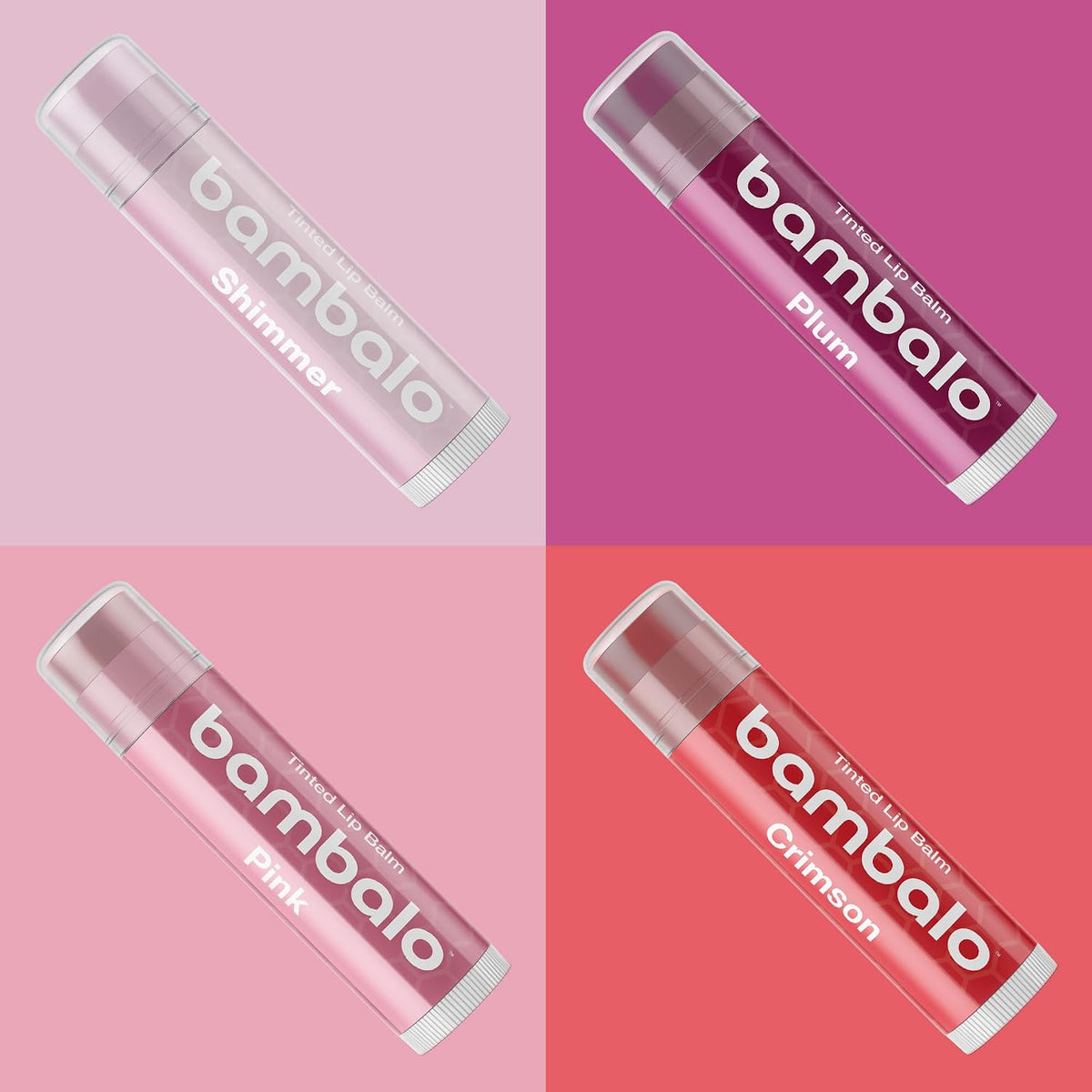 Tinted Lip Balm Variety - Bambalo 4-Pack Moisturizing Hydration Care - Assorted Shades - Natural Organic Formula - Lightweight Smooth Tint - Made in USA