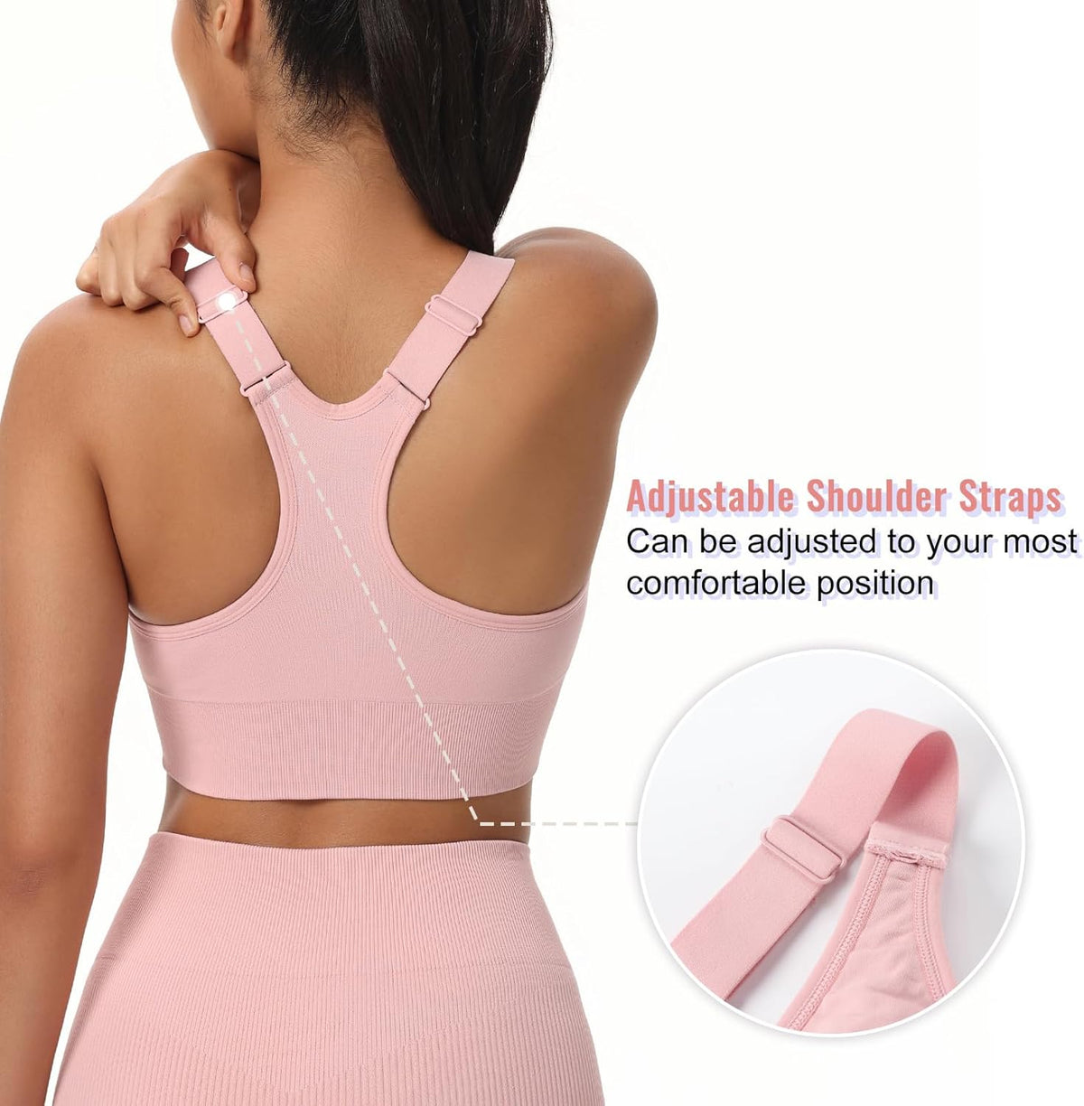 Zip Front Sports Bras for Women Adjustable Racerback Medium Support Bras Padded Post-Surgery Bras Seamless Yoga Athletic Bra
