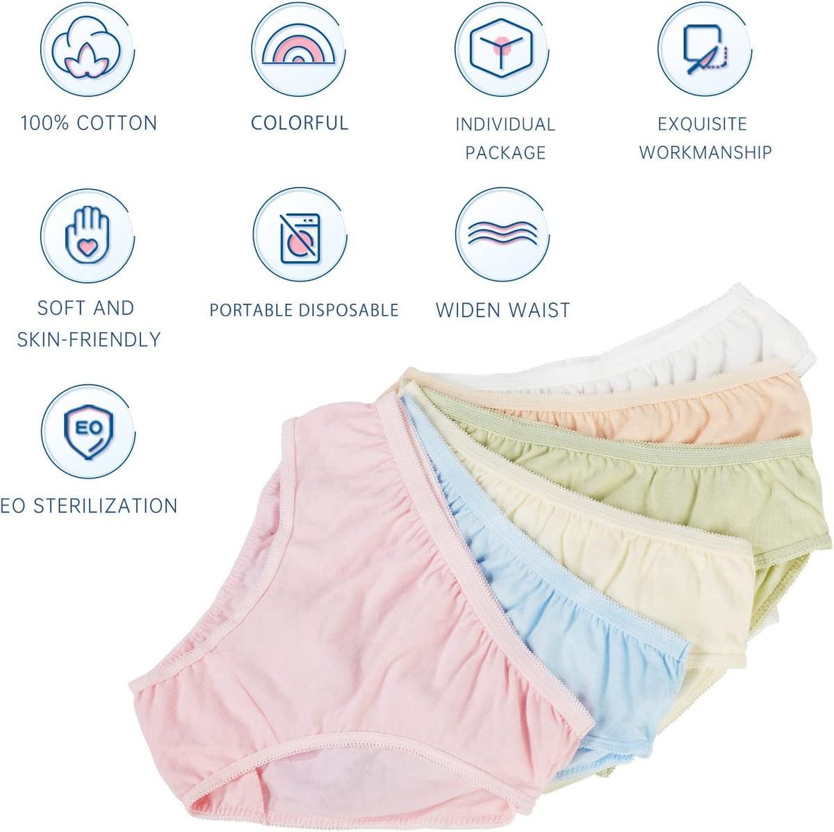 Disposable Women Underwear for Travel Colorful Cotton Ladies Briefs Hotel Spa Hospital Stays Emergencies